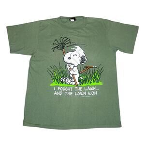 Vintage 90s Peanuts Snoopy I Fought the Lawn Cartoon T-Shirt